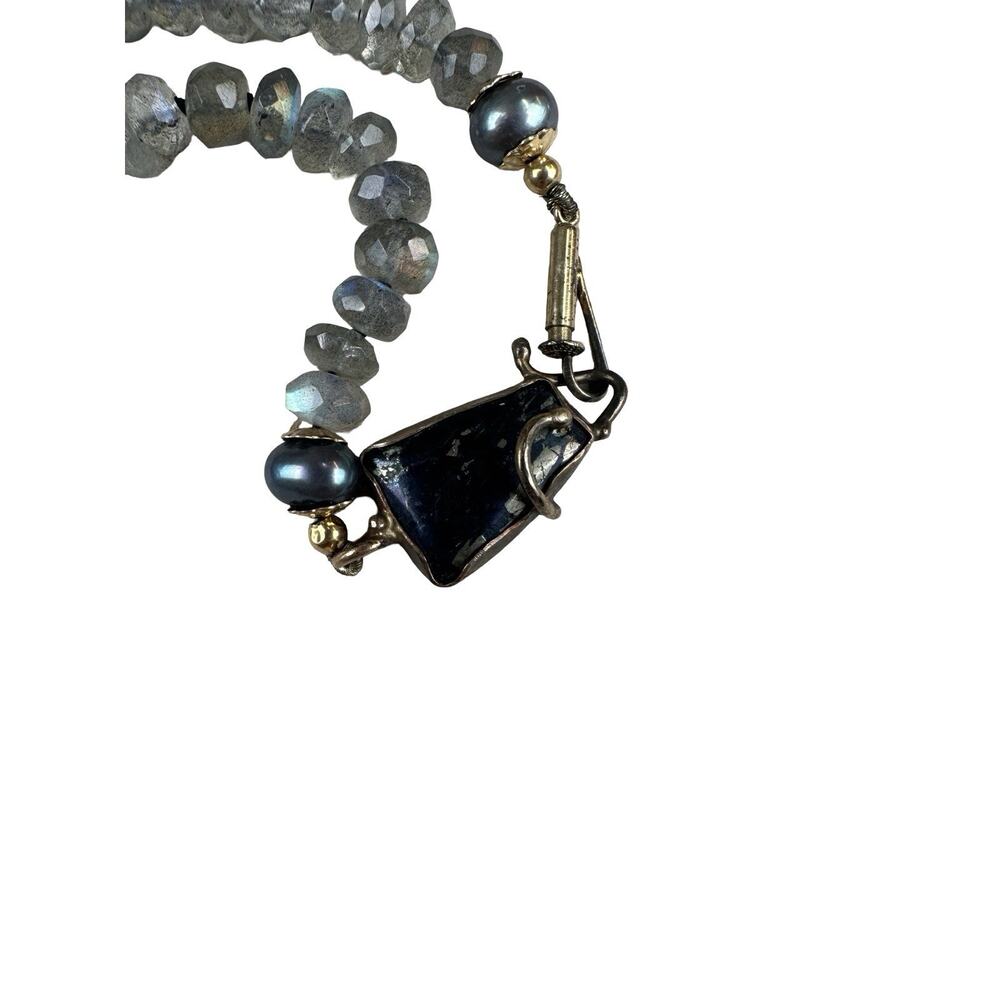 Artisan Labradorite Beaded Necklace Coin Pearl Druzy Pendant Boho - Picture 7 of 16